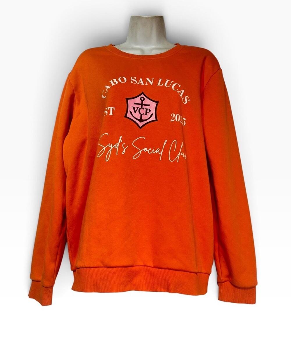 Cabo San Lucas Sydโs Social Club Womenโs XL Orange Crewneck Sweatshirt Anchor